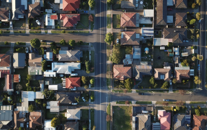 Birdseye view of houses and streets located in Australia