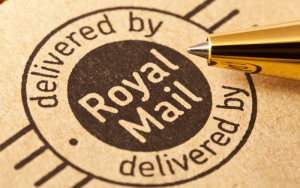 The Royal Mail Logo with a pen on an envelope 