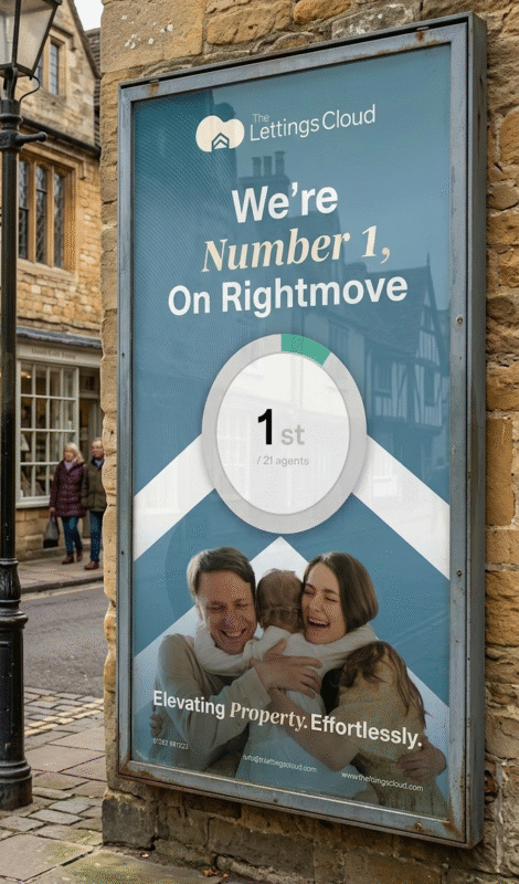 Billboard of poster for the lettings cloud in Barrowford about them being number 1 on rightmove